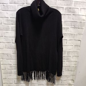 Michael Kors Black Cowl Neck Sweater with Fringe